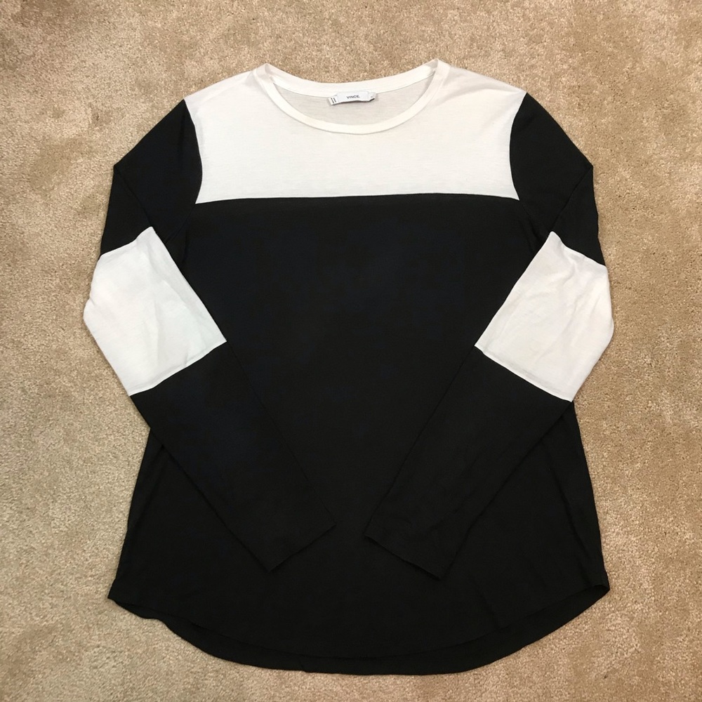 VINCE Black & White COLORBLOCK Long Sleeve TOP Tee